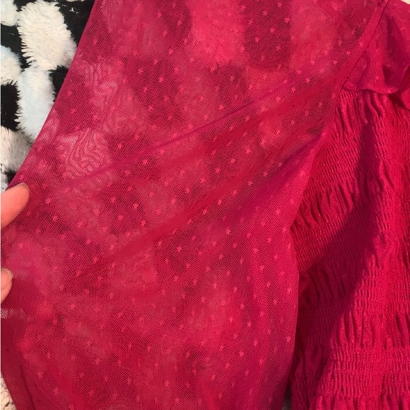 Red Square Neck Smocked Blouse - Picture 4 of 4